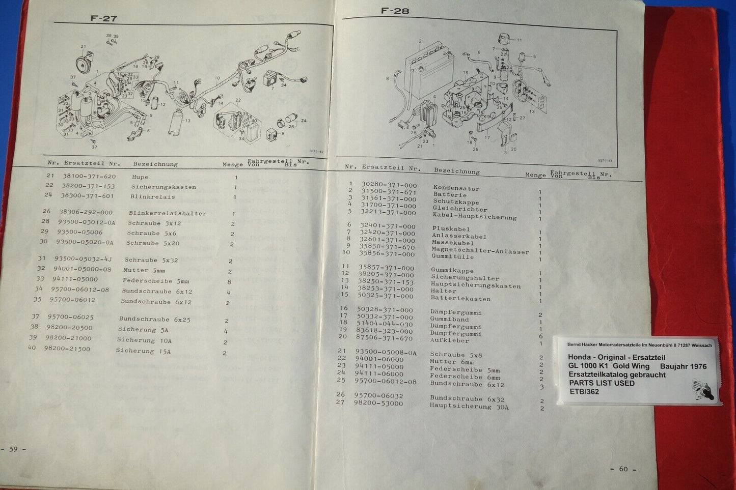 Ersatzteilkatalog _ Teileliste _ PARTSLIST _ Honda _ GL 1000 K1 _ Baujahr 1976 _