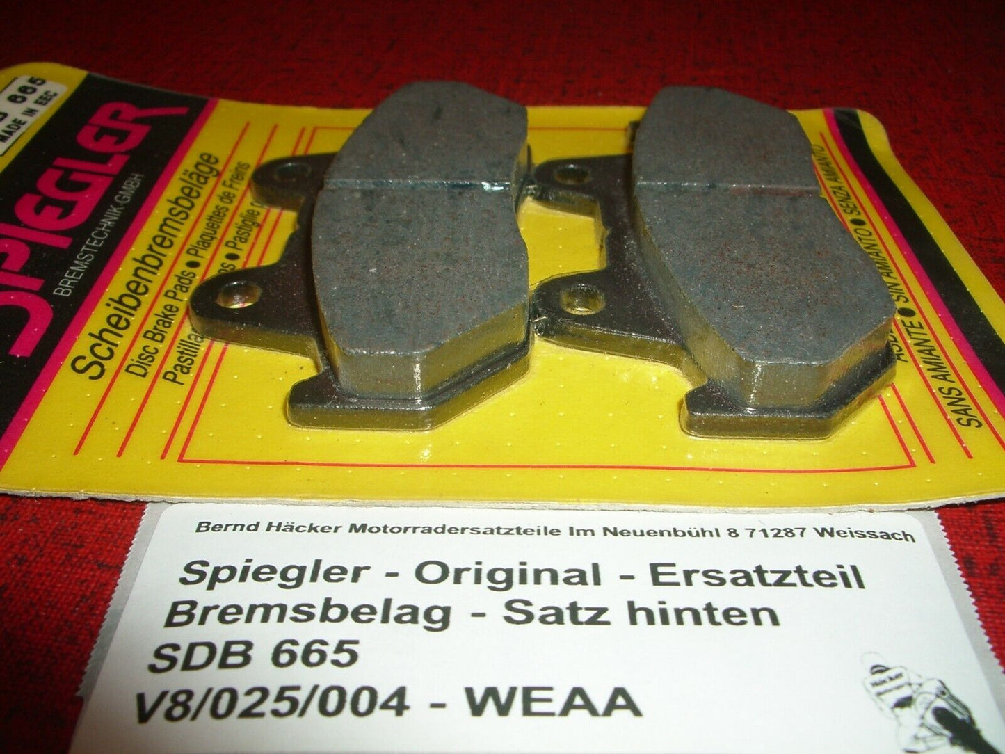 Spiegler brake pads _ brake pad set _ rear _ VF 750 F _ year 1983 - 1984