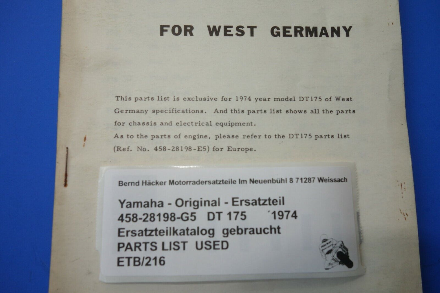 Ersatzteilkatalog _ Teileliste _ PARTSLIST _ Yamaha _ DT 175 _ Typ CT1 _ Bj 1974