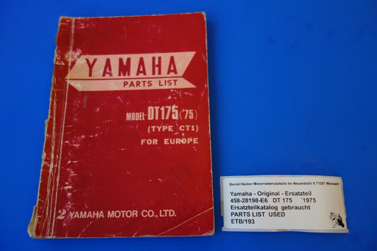 Spare parts catalogue parts list PARTSLIST Yamaha DT 175 Type CT1 1975