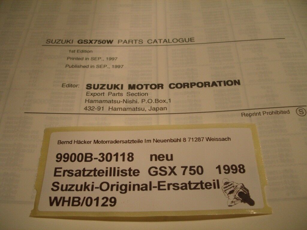 ERSATZTEILLISTE _ PARTS CATALOGUE _ SUZUKI _ GSX 750 _ BAUJAHR 1998