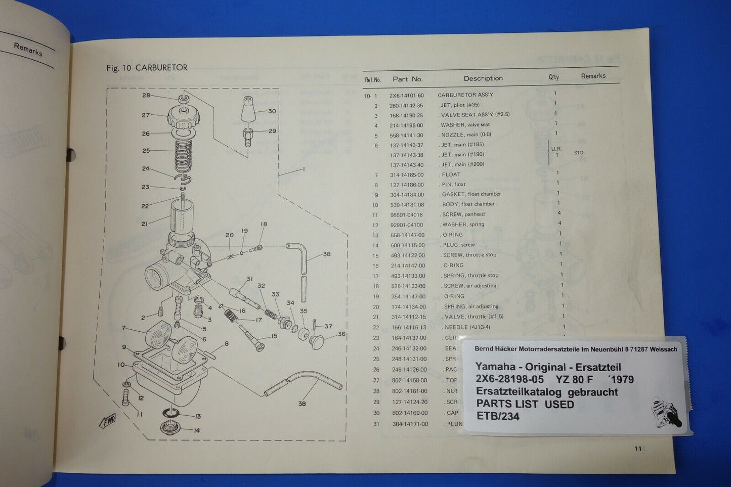 Spare parts catalogue _ Parts list _ PARTSLIST _ Yamaha _ YZ 80 F _ Type 2X6 _ 1979