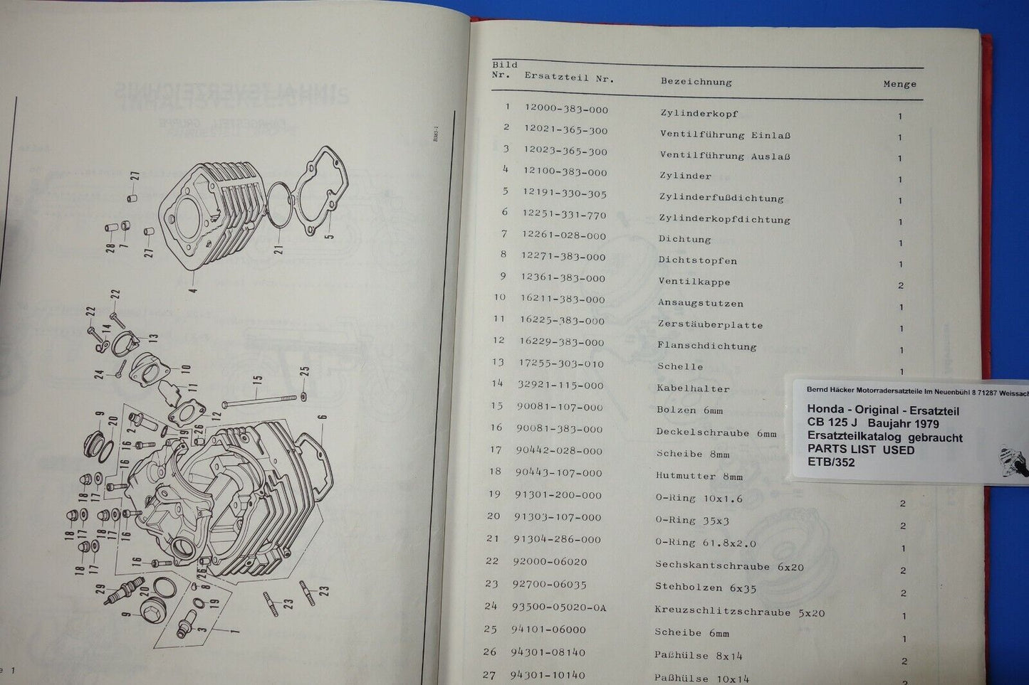 Ersatzteilkatalog _ Teileliste _ PARTSLIST _ Honda _ CB 125 J _ Bj. 1975 - 1979