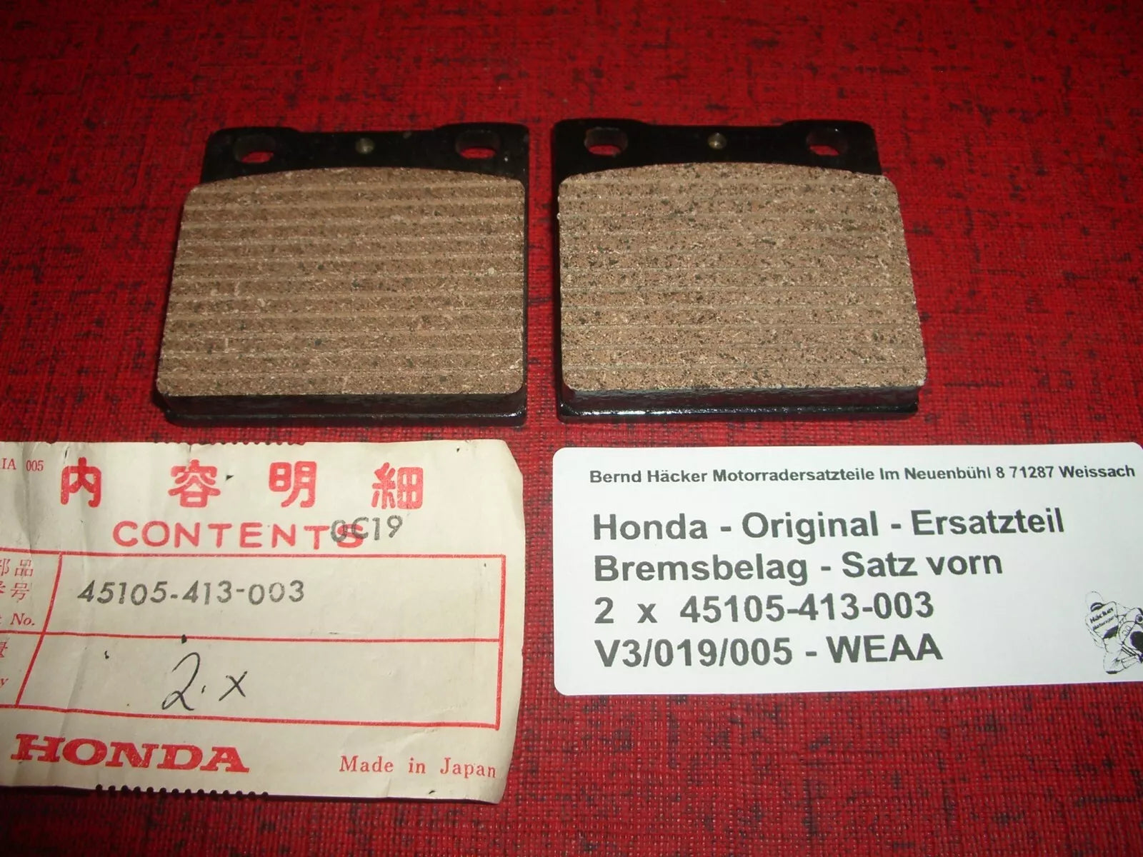 Original Bremsbeläge Bremsbelag - Satz vorn  CB 250 T  CB 400 T  FA 045
