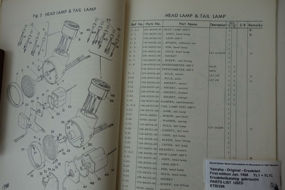 Ersatzteilkatalog _ Teileliste _ PARTSLIST _ Yamaha _ 125ccm_ YAS1 _ YAS1 _ 1968