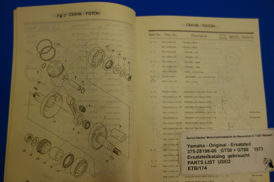 Spare parts catalogue _ Parts list _ PARTSLIST _ Yamaha _ GT 50 + GT 80 _ Year 1973