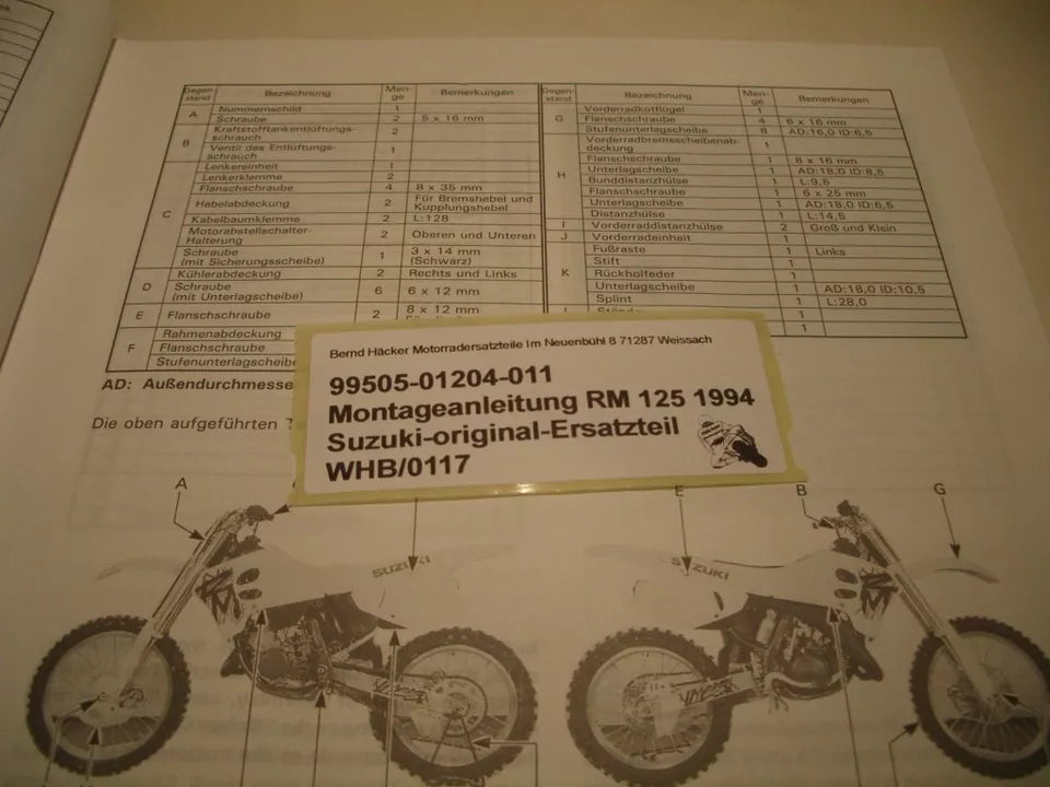 Montageanleitung _ SET-UP MANUAL _ original _ SUZUKI_ RM 125_ Baujahr 1994