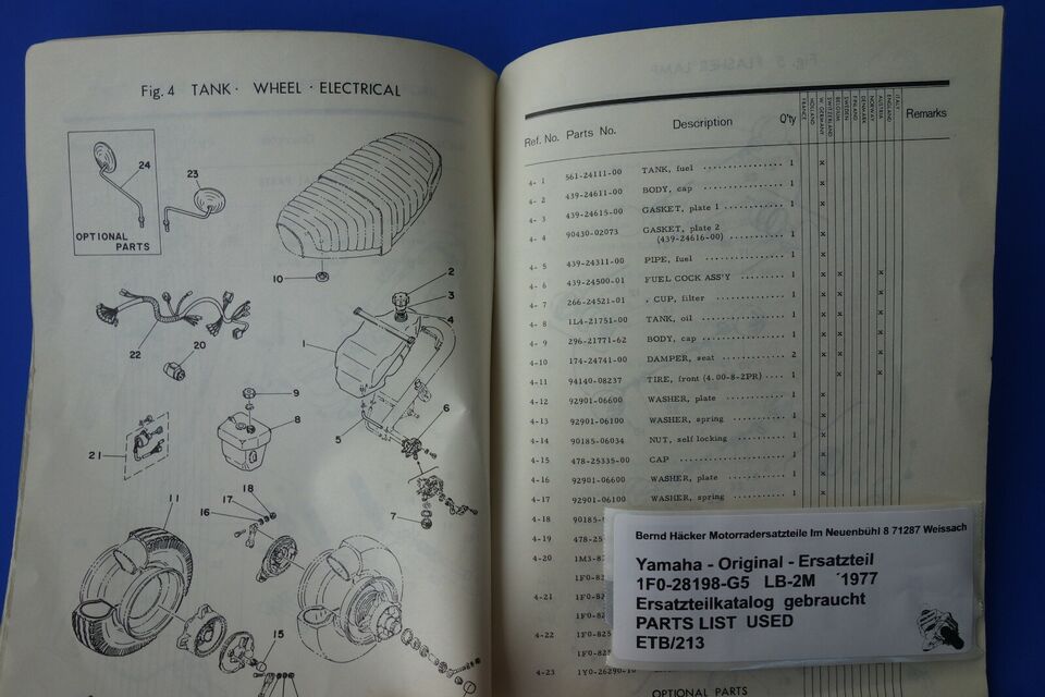 Spare parts catalogue _ Parts list _ PARTSLIST _ Yamaha _ LB-2M _ Type 1F0 _ Year 1977