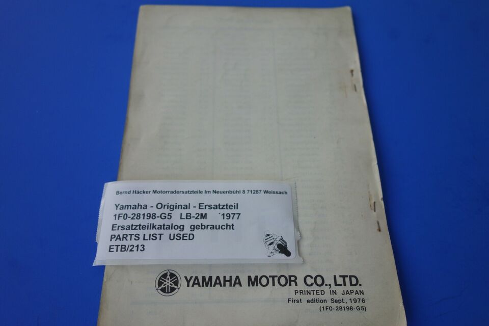 Spare parts catalogue _ Parts list _ PARTSLIST _ Yamaha _ LB-2M _ Type 1F0 _ Year 1977