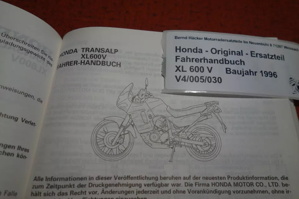 Driver's Manual _ OWNER`S MANUAL _ Manuel du Conducteur _ XL 600 V _Year of manufacture 1996