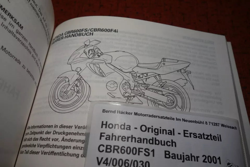 Driver's Manual _ Owners Manual _ Manuel du Conducteur _ CBR 600 FS _Year of manufacture 2001