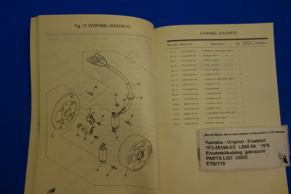 Ersatzteilkatalog _ Teileliste _ PARTSLIST _ Yamaha _ LB80IIA _ Baujahr 1976