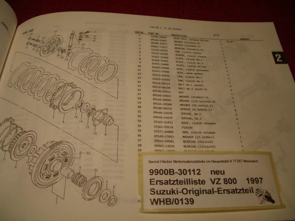 ERSATZTEILLISTE _ PARTS CATALOGUE _ SUZUKI _ VZ 800 _ BAUJAHR 1997