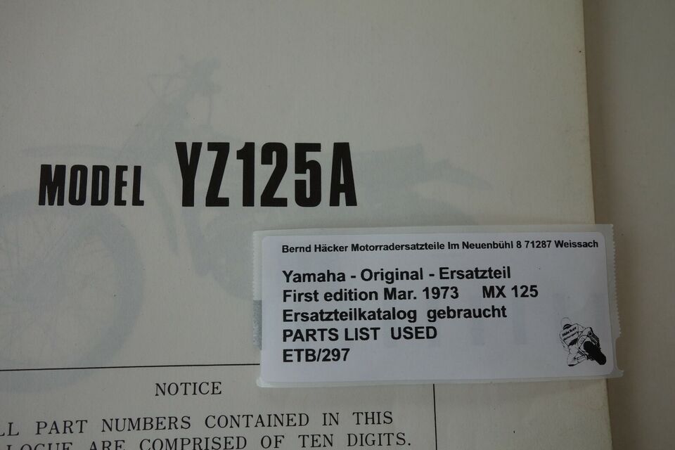 Ersatzteilkatalog _ Teileliste _ PARTSLIST _ Yamaha _ MX 125 _ YZ 125 A _ 1974