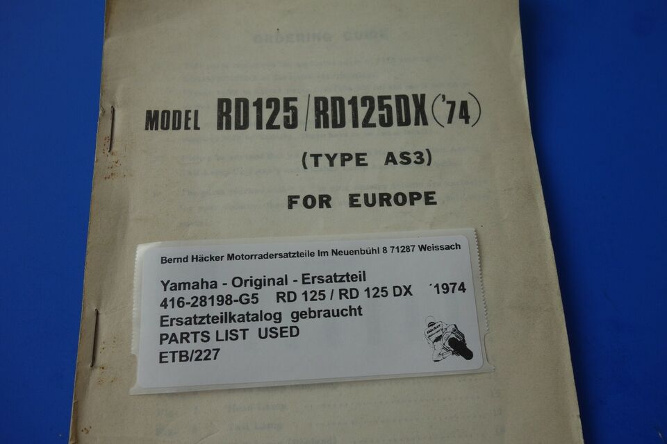 Spare parts catalogue _ Parts list _ PARTSLIST _ Yamaha _ RD 125 / RD 125 DX _ 1974