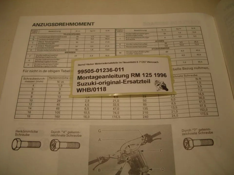 Montageanleitung _ SET-UP MANUAL _ original _ SUZUKI_ RM 125_ Baujahr 1996