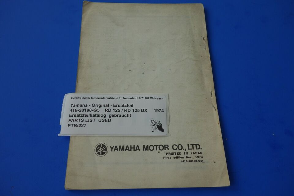 Spare parts catalogue _ Parts list _ PARTSLIST _ Yamaha _ RD 125 / RD 125 DX _ 1974