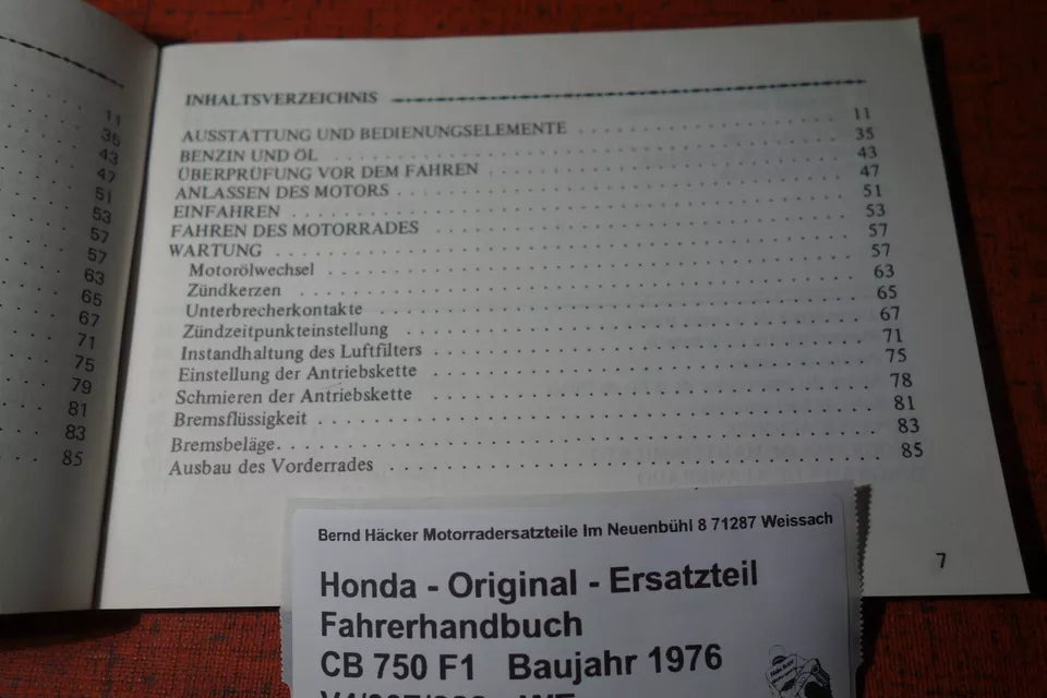 Fahrerhandbuch _ neu _ Owners Manual _ CB 750 F1 _ Baujahr 1976 _ Original Honda