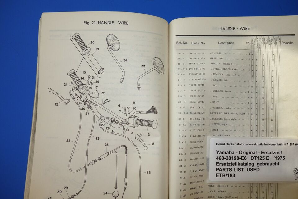 Ersatzteilkatalog _ Teileliste _ PARTSLIST _ Yamaha _ DT 125 E _ Baujahr 1975