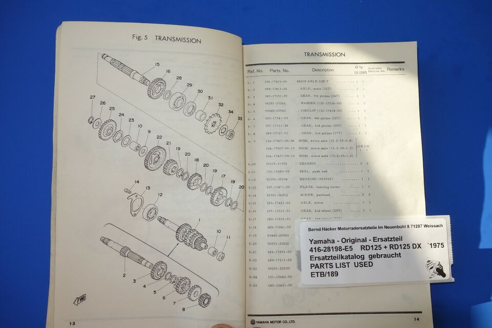 Spare parts catalogue _ Parts list _ PARTSLIST _ Yamaha _ RD 125 _ RD 125 DX _ 1975