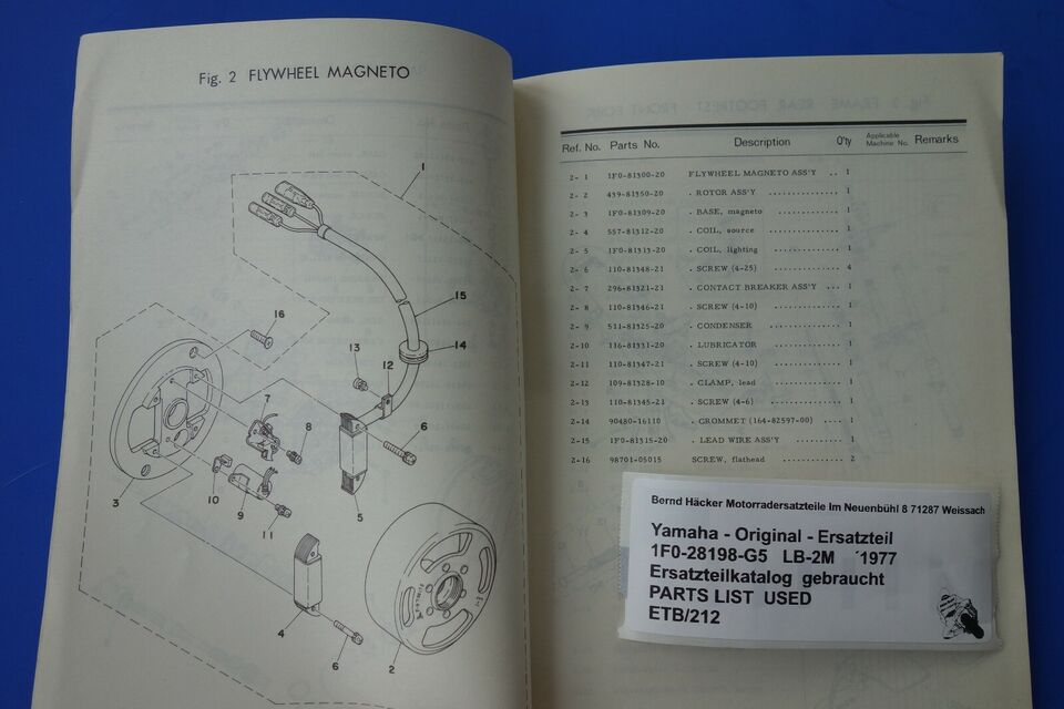 Spare parts catalogue _ Parts list _ PARTSLIST _ Yamaha _ LB-2M _ Year of manufacture 1977