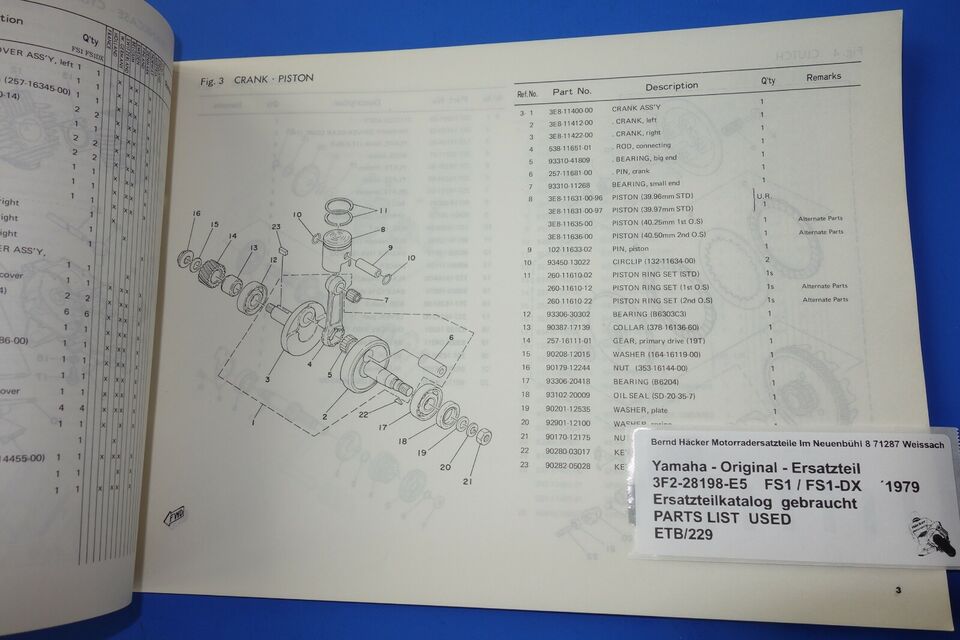 Ersatzteilkatalog _ Teileliste _ PARTSLIST _ Yamaha _ FS1 / FS1-DX _ Bj. 1979