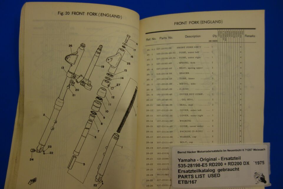 Spare parts catalogue _ Parts list _ PARTSLIST _ Yamaha _ RD 200 + RD 200 DX _ 1975