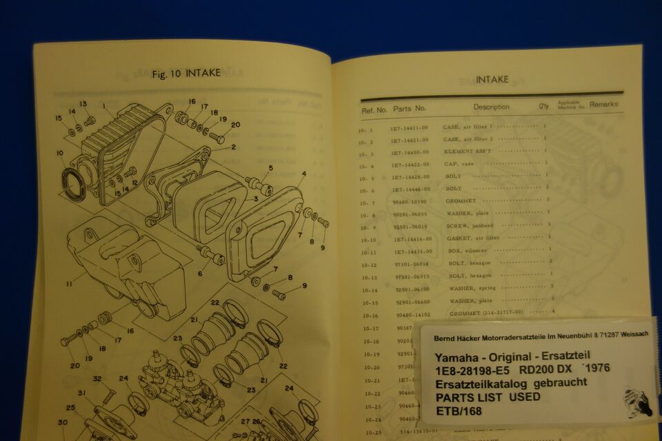 Spare parts catalogue _ Parts list _ PARTSLIST _ Yamaha _ RD 200 DX _ Year of manufacture 1976