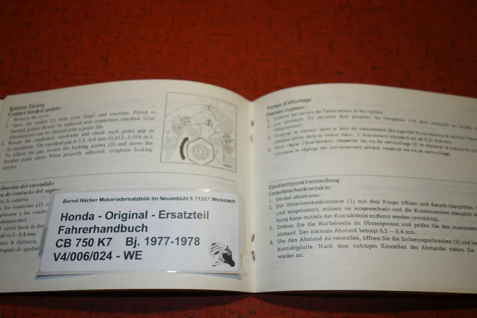 Fahrerhandbuch _ Owners Manual _ CB 750 K7 _ Baujahr 1977 - 1978 _ Top Zustand