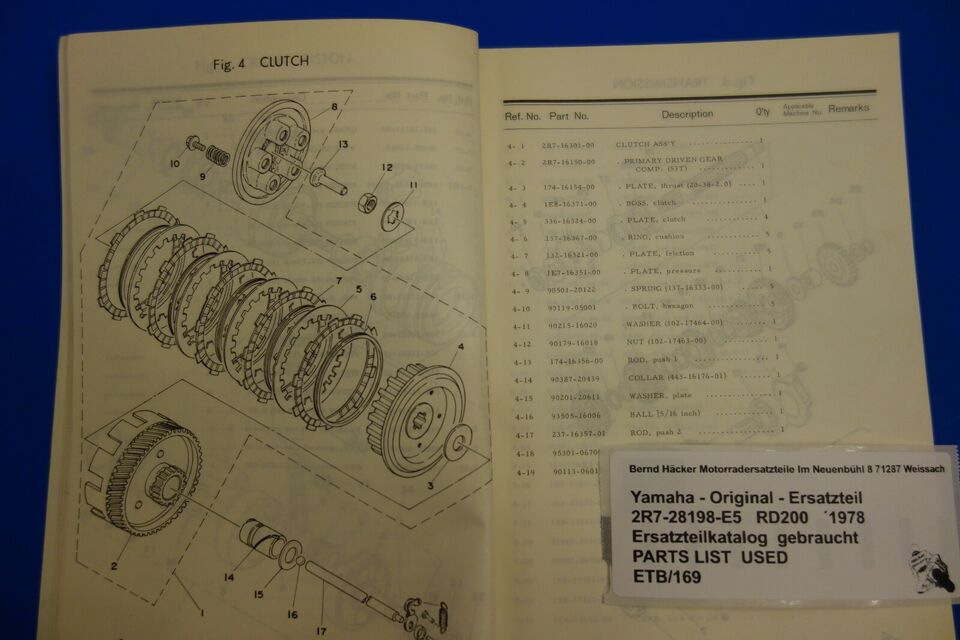 Ersatzteilkatalog _ Teileliste _ PARTSLIST _ Yamaha _ RD 200 _ Baujahr 1978