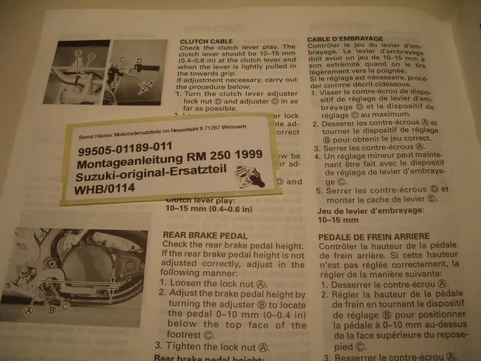 Montageanleitung _ SET-UP MANUAL _ original _ SUZUKI_ RM 250 _ Baujahr 1999