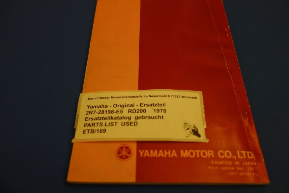 Spare parts catalogue _ Parts list _ PARTSLIST _ Yamaha _ RD 200 _ Year of manufacture 1978