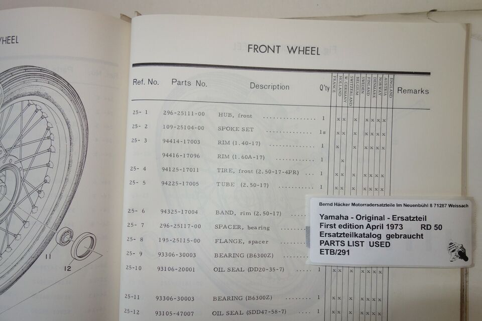 Spare parts catalogue _ Parts list _ PARTSLIST _ Yamaha _ RD 50 _ Year of manufacture 1974