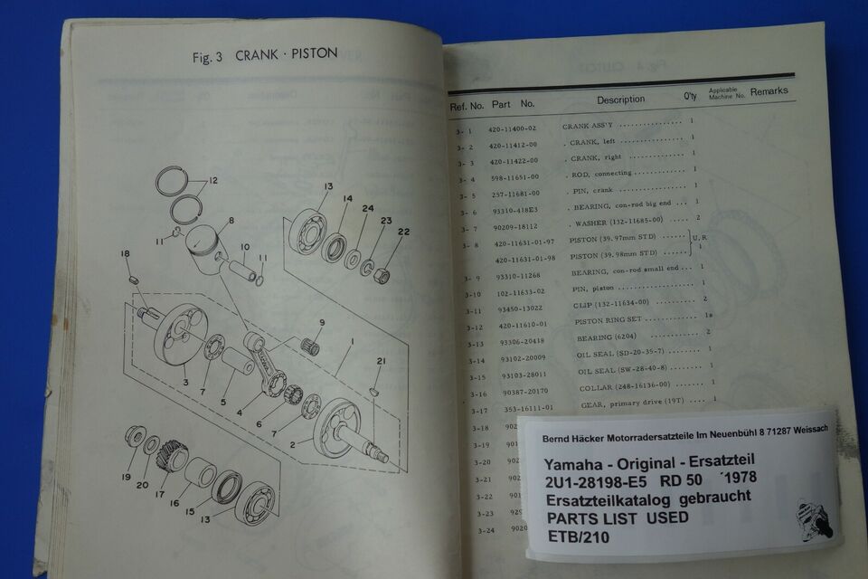 Spare parts catalogue _ Parts list _ PARTSLIST _ Yamaha _ RD 50 _ Type 2U1 _ Year 1978