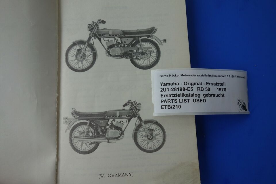 Ersatzteilkatalog _ Teileliste _ PARTSLIST _ Yamaha _ RD 50 _ Typ 2U1 _ Bj. 1978