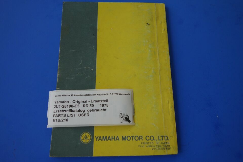 Spare parts catalogue _ Parts list _ PARTSLIST _ Yamaha _ RD 50 _ Type 2U1 _ Year 1978