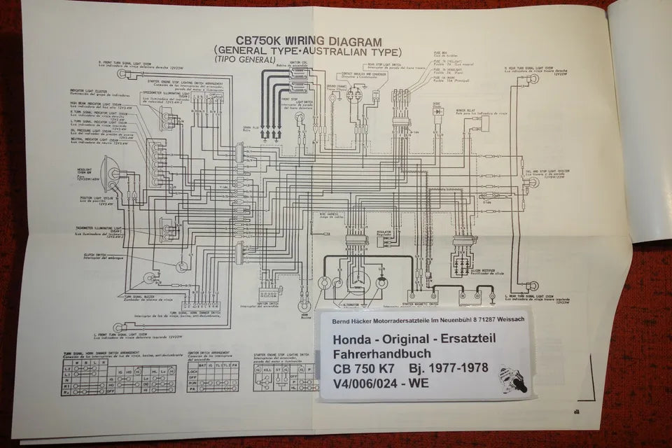 Fahrerhandbuch _ Owners Manual _ CB 750 K7 _ Baujahr 1977 - 1978 _ Top Zustand