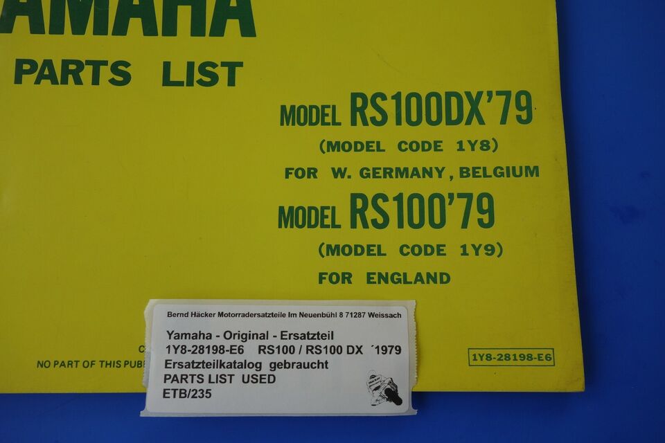 Spare parts catalogue _ Parts list _ PARTSLIST _ Yamaha _ RS 100 / RS 100 DX _ 1979