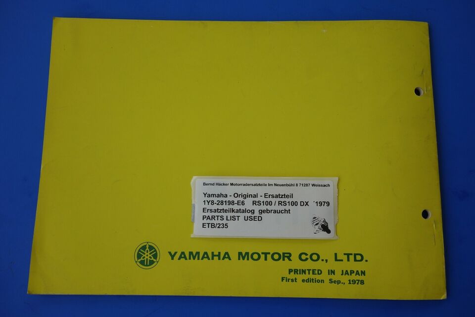 Spare parts catalogue _ Parts list _ PARTSLIST _ Yamaha _ RS 100 / RS 100 DX _ 1979