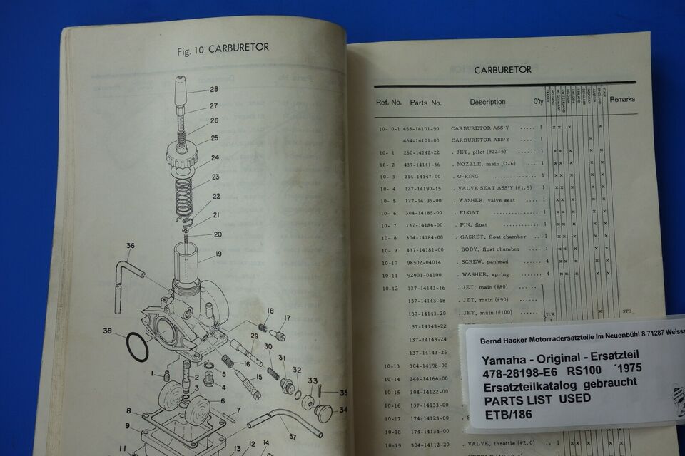 Spare parts catalogue _ Parts list _ PARTSLIST _ Yamaha _ RS 100 _ 478 _ Year 1975