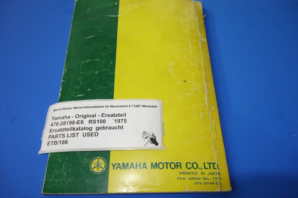 Ersatzteilkatalog _ Teileliste _ PARTSLIST _ Yamaha _ RS 100 _ 478 _ Bj. 1975