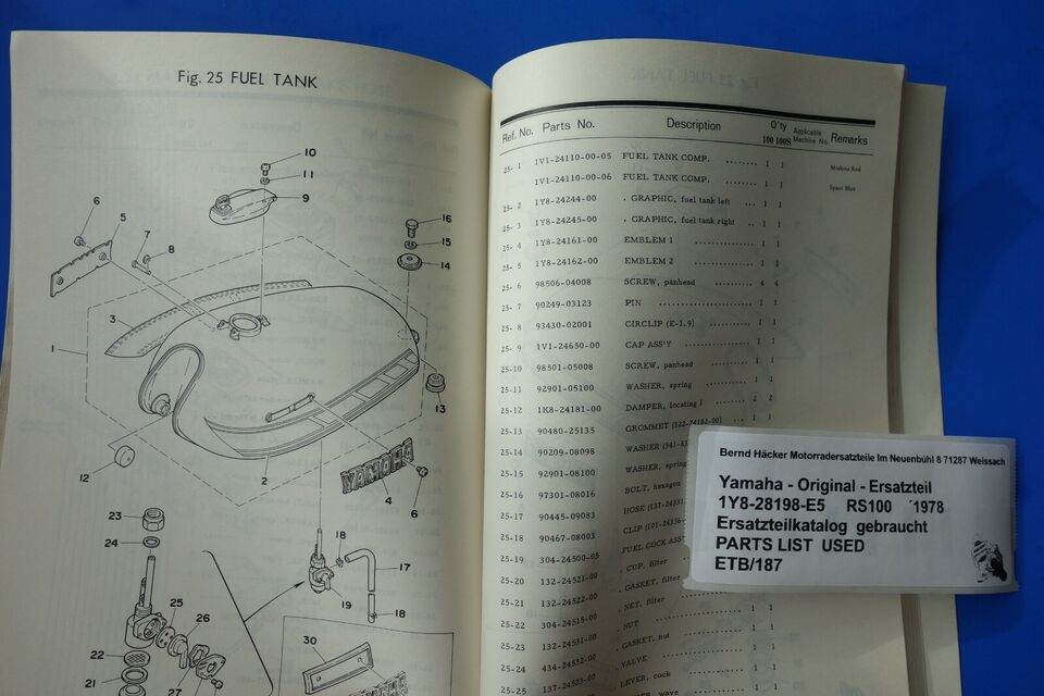 Ersatzteilkatalog _ Teileliste _ PARTSLIST _ Yamaha _ RS 100 _ RS100 S _Bj. 1978