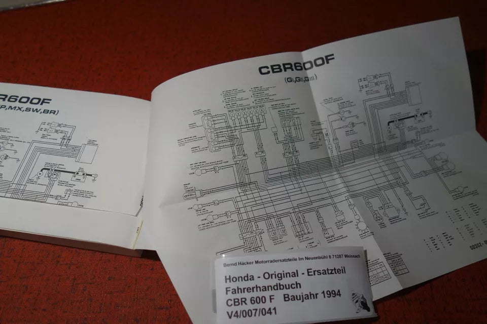 Driver's Manual _ Owners Manual _ Manuel du Conducteur _ CBR 600 F _ Year of manufacture 1994