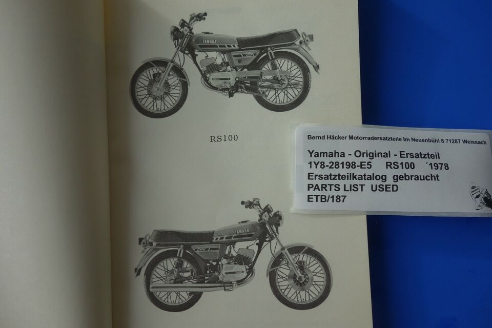 Spare parts catalogue _ Parts list _ PARTSLIST _ Yamaha _ RS 100 _ RS100 S _Bj. 1978