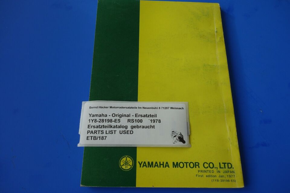 Spare parts catalogue _ Parts list _ PARTSLIST _ Yamaha _ RS 100 _ RS100 S _Bj. 1978