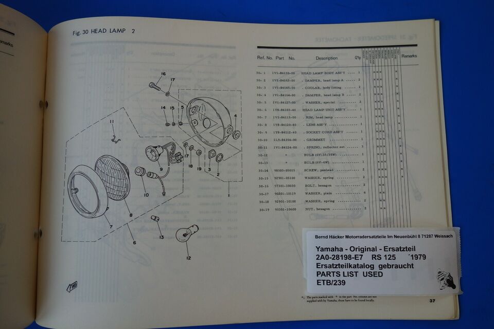 Spare parts catalogue _ Parts list _ PARTSLIST _ Yamaha _ RS 125 _ Type 2A0 _ Year 1979