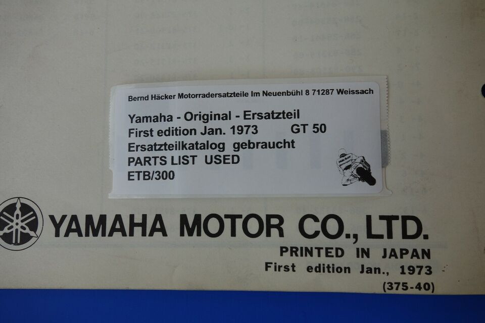 Spare parts catalogue _ Parts list _ PARTSLIST _ Yamaha _ GT 50 for Europe _ 1974