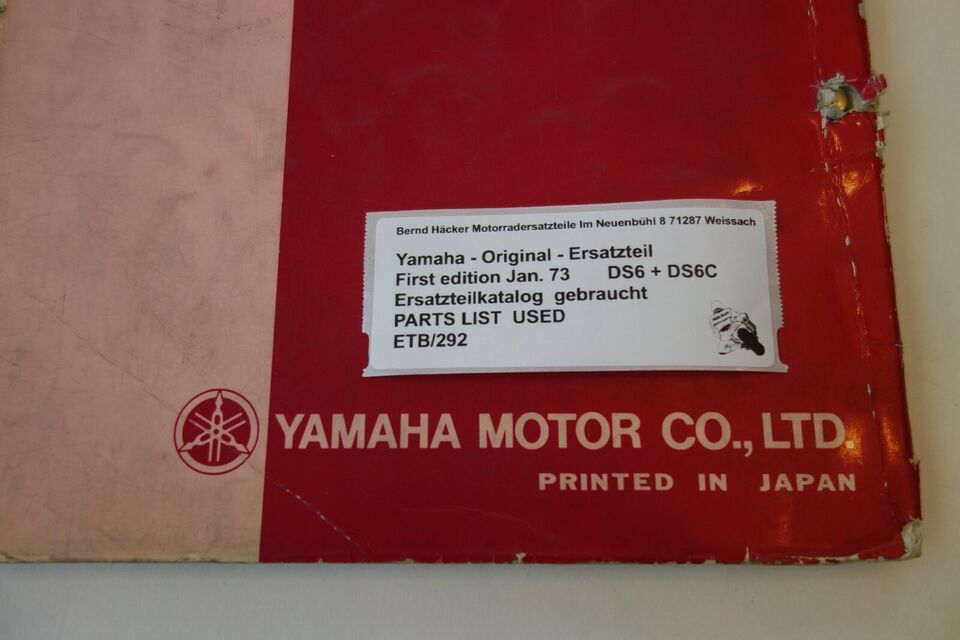 Spare parts catalogue _ Parts list _ PARTSLIST _ Yamaha _ 250ccm DS6 _ DS6C _ 1974