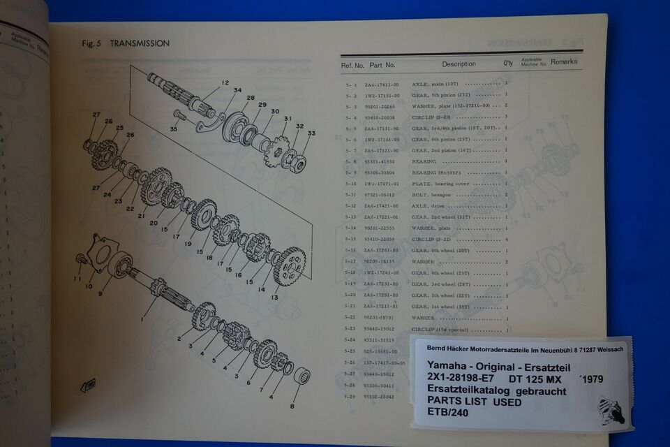 Ersatzteilkatalog _ Teileliste _ PARTSLIST _ Yamaha _ DT 125 MX _ 2X1 _ Bj. 1979