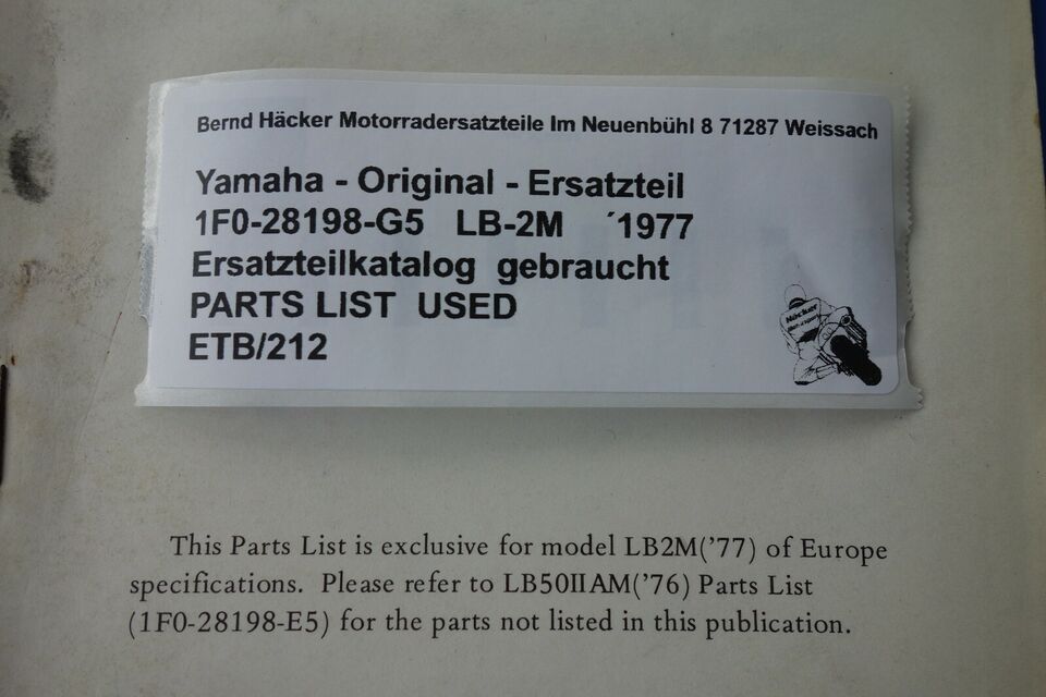 Spare parts catalogue _ Parts list _ PARTSLIST _ Yamaha _ LB-2M _ Year of manufacture 1977